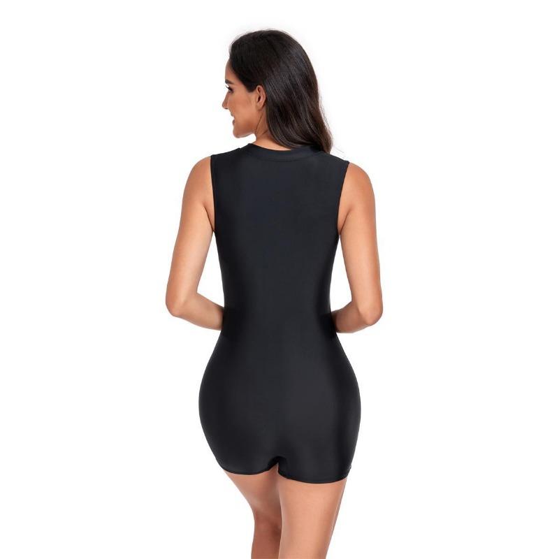 Women S Solid Color Front Zipper One Piece Surfing Swimsuit