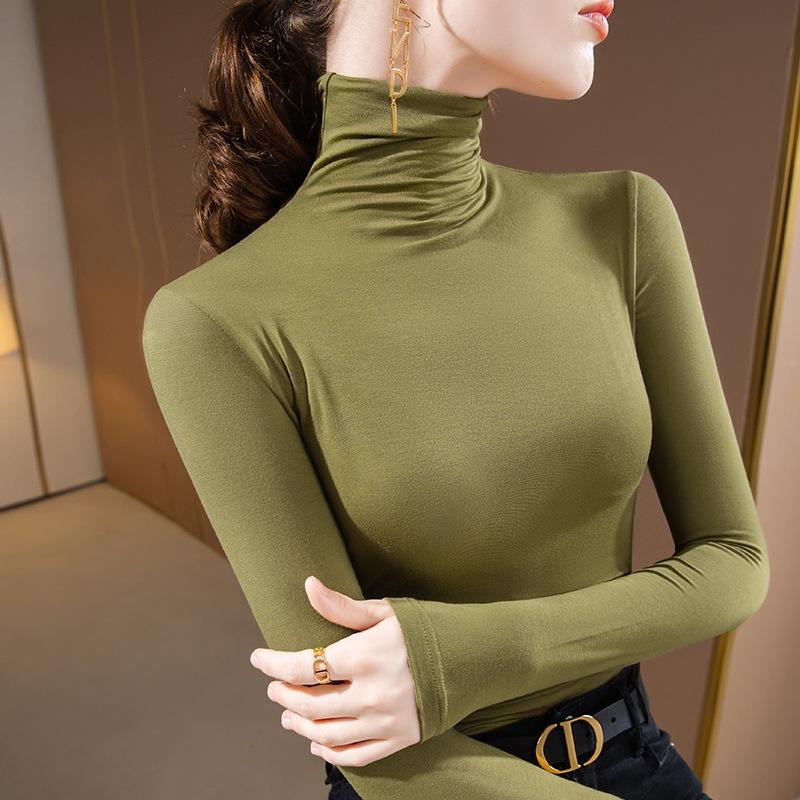 Modal turtleneck bottoming shirt women's clothing solid color long-sleeved t-shirt stacked collar inner top autumn new