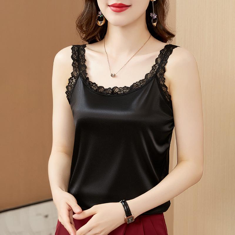 

Ice Silk Satin Camisole Spaghetti Strap Women s Summer Blazer Suit Vest M (45-52.5kg)