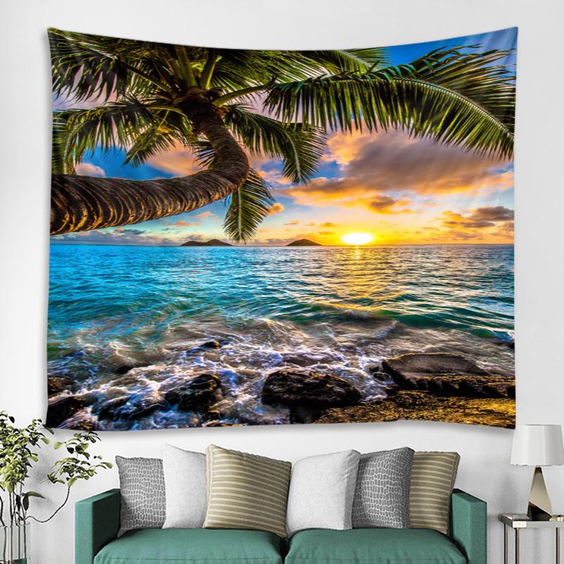 

Солнечный свет с видом на море кокосовый гобелен в виде ракушки чайки хиппи настенный гобелен Мандала настенный художественный декор дома 100x75cm