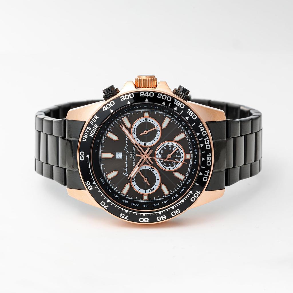 Salvatore Marra Radio Solar Watch Business Analog Quartz Waterproof Gold with Cloth PGBK [Salvatore Marra] Men's (Pink Black)