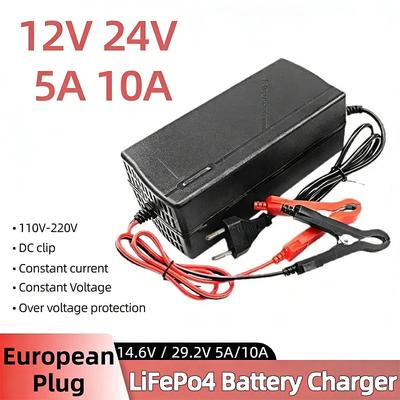 LiFePo4 Ladegerät 12V 24V 5A 10A Autobatterie-Ladegerät 110-220V Intelligentes Batterieladegerät 14.6V 29.2V Schnellladegerät Für Auto Schnellladung Mit Krokodilklemme