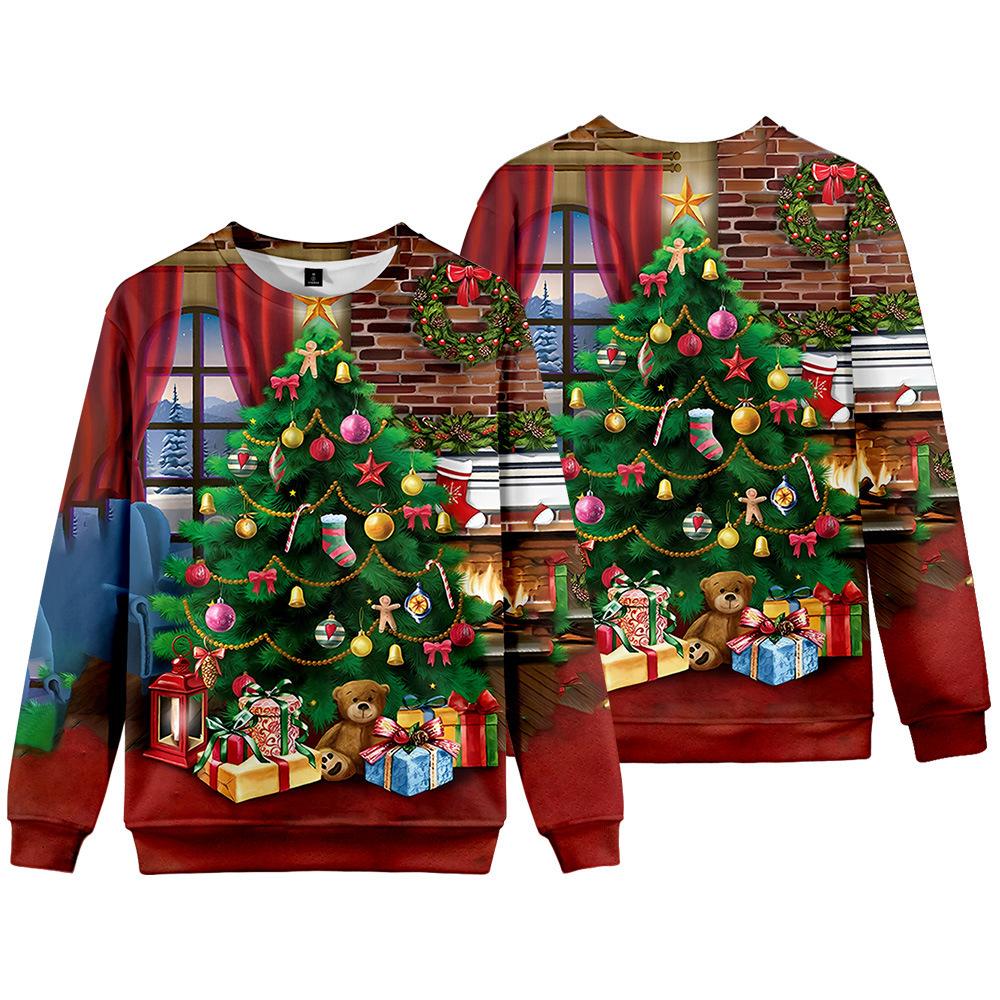 Europe, America, autumn and winter new Christmas versatile crew neck sweater 3D digital printing Santa loose long-sleeved jacket