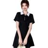 Polo collar dress women's summer new large size student small slim and thin waist A word small black skirt