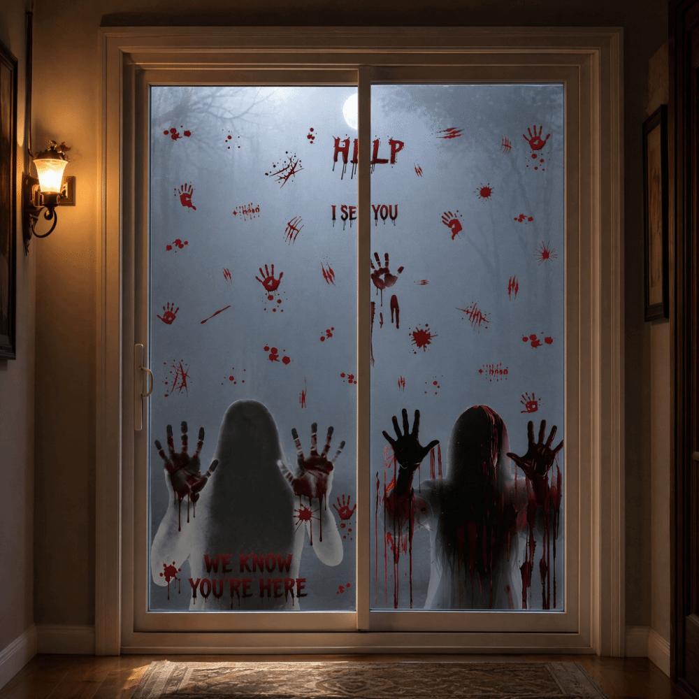 Bloodstained Handprint Scary Ghost Window Sticker Spooky Party Door Stickers Glass Mirror