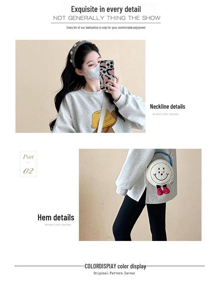 Plus Size Maternity Sweatshirt Set: Medium-Length, Loose Fit for Spring & Autumn