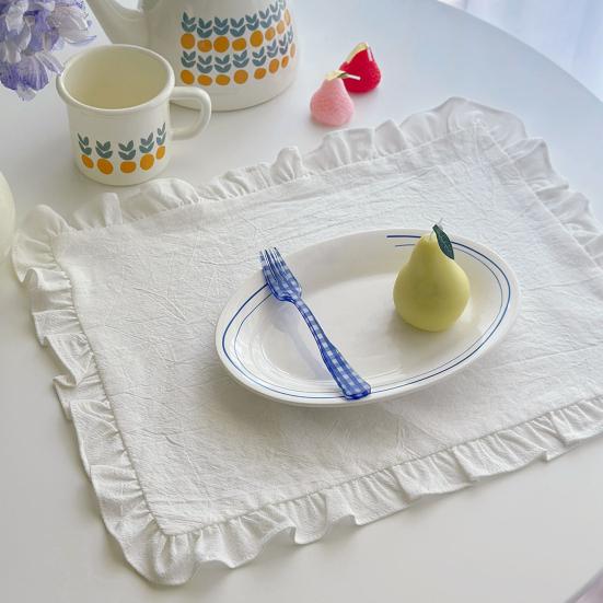 Yousheng Vintage Placemat Rectangle Placemat with Ruffle Dining Table Decoration Mat for Restaurant Home Dinner Party Tea Party Wedding
