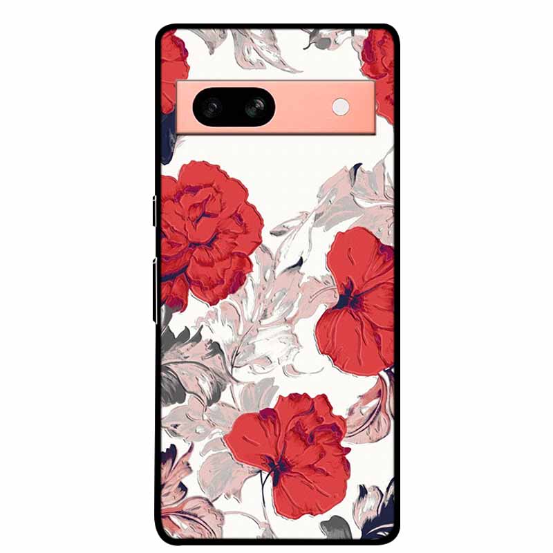 3D Flowers Case For Google Pixel 7a 5G Case Emboss Relief Floral Black Silicone Soft Back Covers For Google Pixel 7a Case Fundas