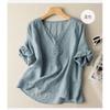 Women S Vintage Literary 3 4 Sleeve Embroidered V Neck Cotton Linen Shirt