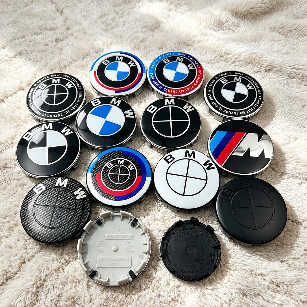 For BMW M 4Pcs 68MM 56MM Blue White Wheel Center Cap Auto Accessories for BMW E39 E46 E90 E60 E87 E53 F10 F20 F30 M X3 X5 X6 G30 G12 F30 Q00