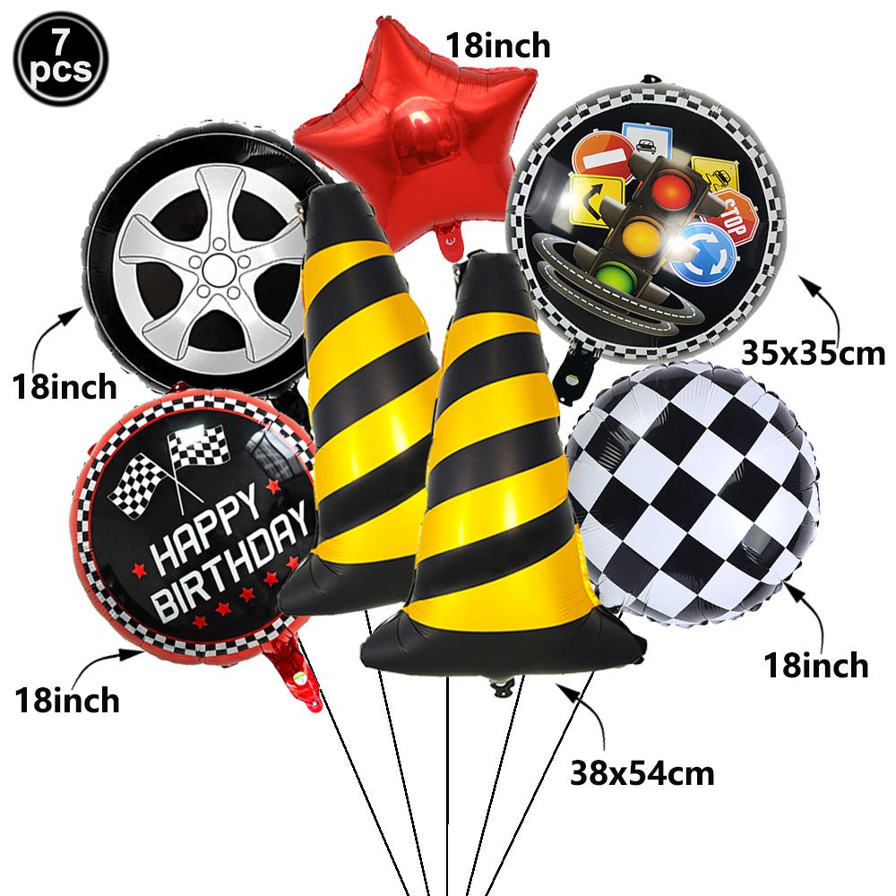 Rennwagen Party Dekorationen Karomuster Rennstrecke Banner Tischdecke Fahnen Banner Ballons für Kinder Renn-Geburtstagsparty Zubehör