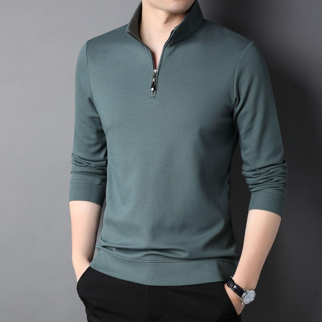 Men Autumn Slim Sweatshirt Half Zipper Solid Color Casual Men Clothing