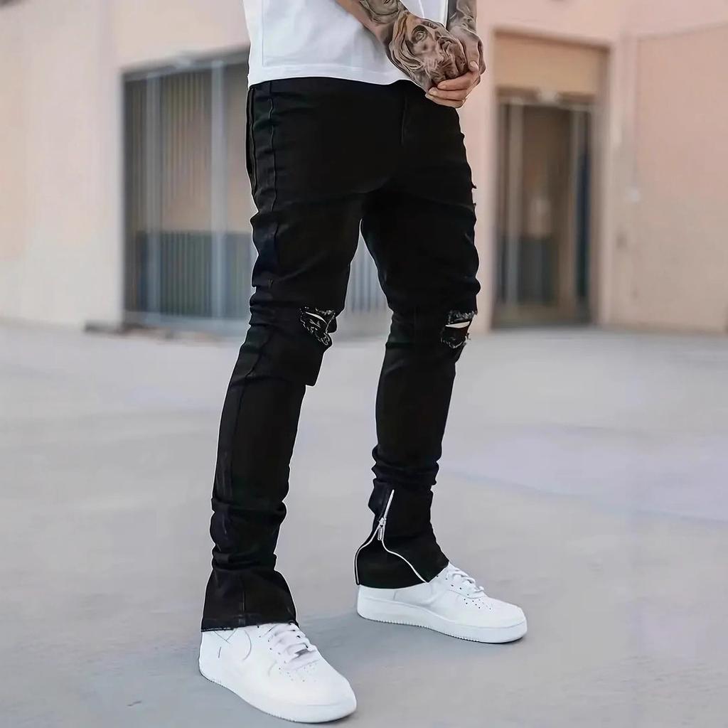 Fußoffener Reißverschluss Hohe Qualität 4 Farben Wasser-Ripped Jeans Herren Gerade Hosen