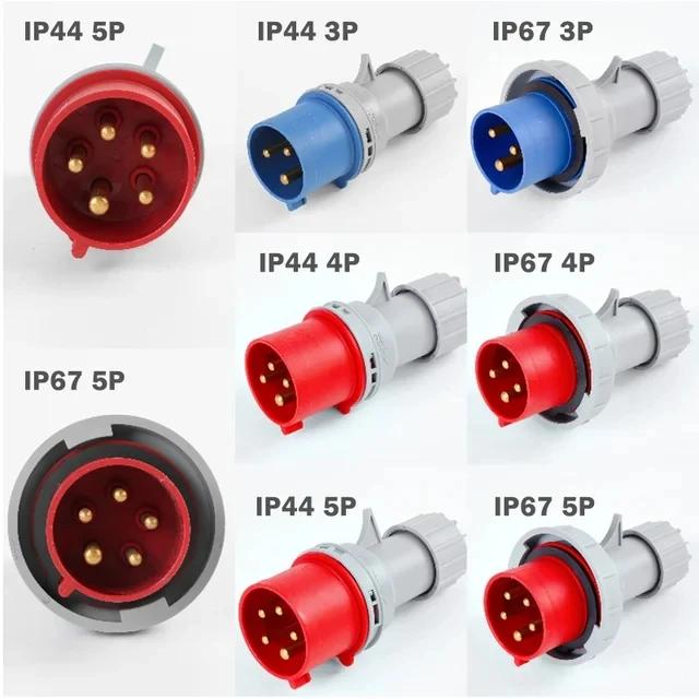 16/32A Industrial Plug and Socket 3P/4P/5Pin Electrical Connector IP67 Wall Mounted Socket Male&Female Plug