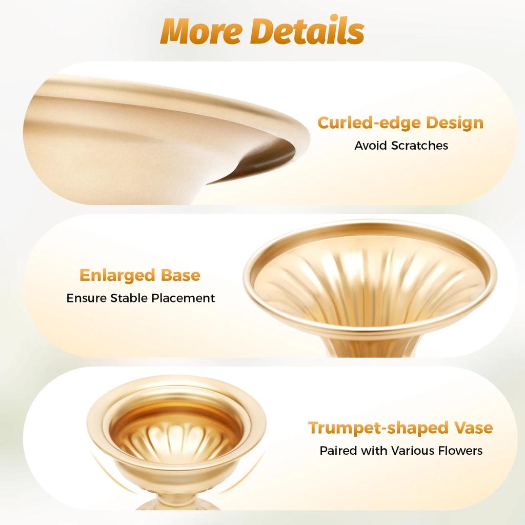 10 Trumpet-shaped Gold Vases for Wedding Table Centerpieces and Reception Decorations, Home Flower Stand