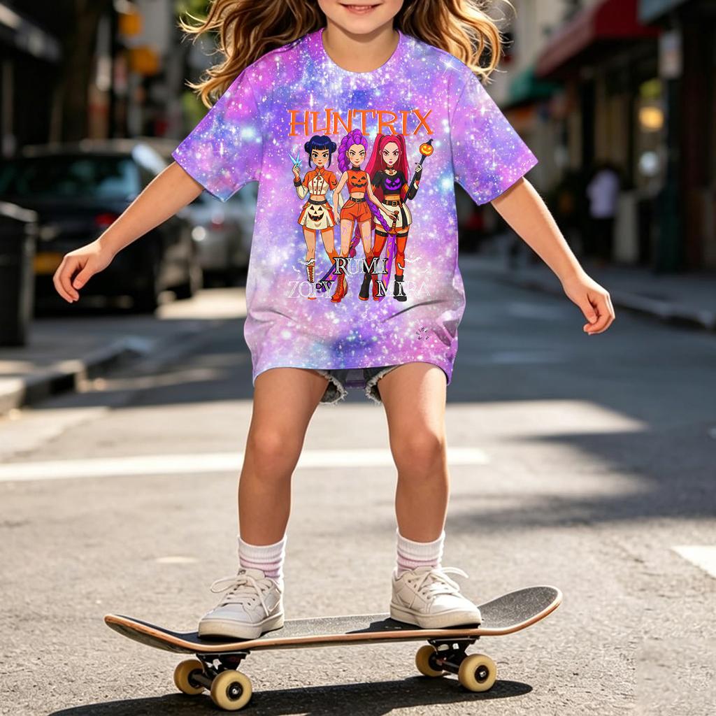 Girls Halloween Short Sleeve T-Shirt for Kids, Print, Loose Fit Casual Cotton Tee, Comfortable Top for Daily Wear