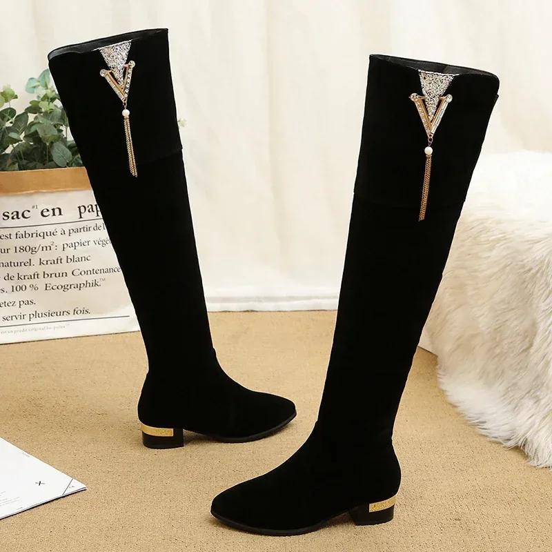 Large Size Winter Over The Knee Boots Women Stretch Fabric Women Thigh High Sexy Woman Shoes Long Bota Feminina