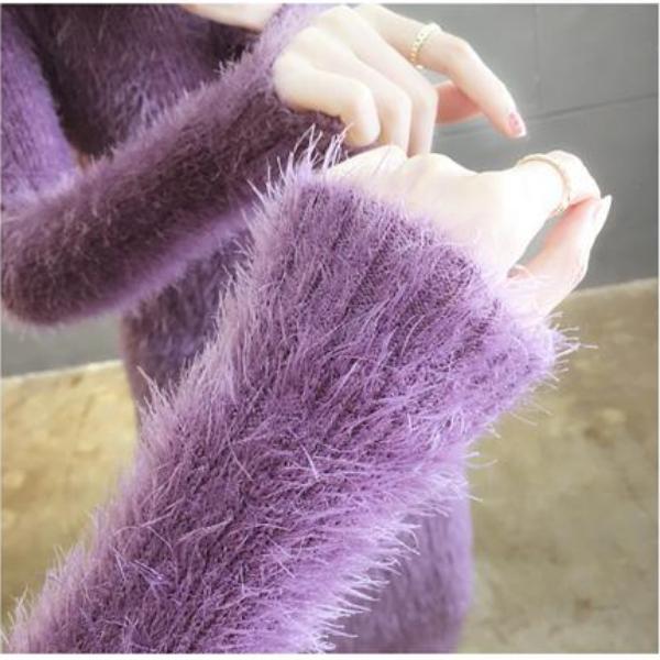 Abiti Semplici Autunno Inverno Donna Tinta Unita Scollo a O Ispessito Manica Lunga Slim Midi A-line Sacca Hip Vestito in Maglia
