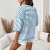 Women's Fashionable, Casual And Versatile Striped Mid-sleeve T-shirt Top