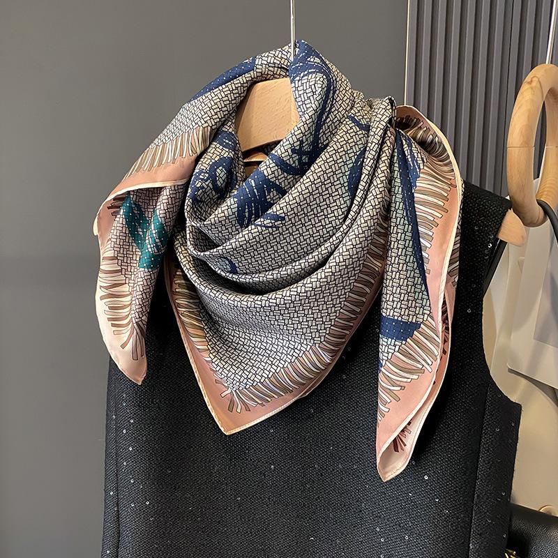 Geometric New Style Spring  Autumn and Summer Double-sided Printed Imitation Silk Scarf Scarf Scarf Thin Warm Shawl Fashionable
