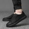 Frosted cowhide casual shoes men's spring and autumn leather business board shoes men's large size lace-up thick-soled black leather shoes men