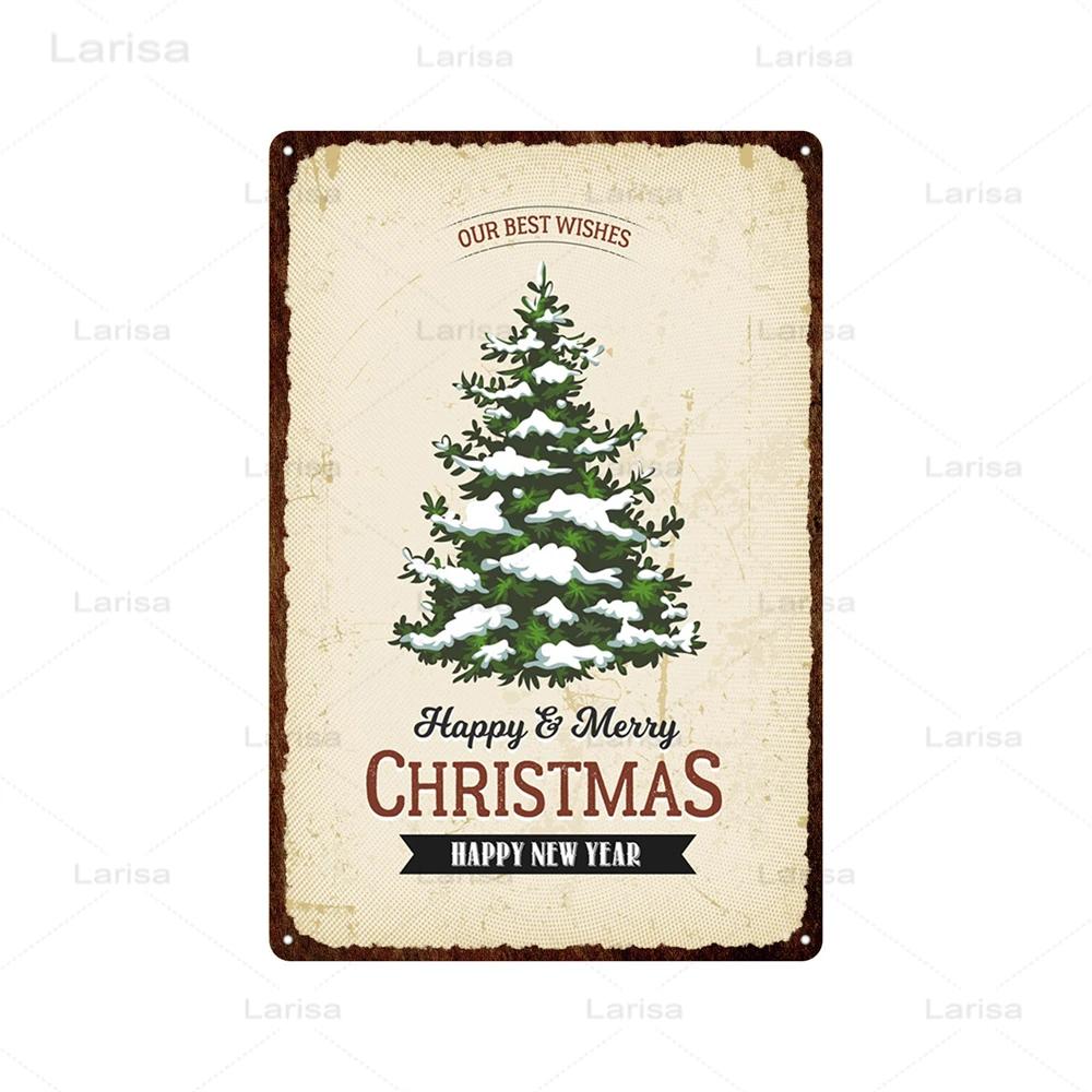 Festival Christmas Santa Claus Tin Sign Vintage Metal Poster Snowman Kitchen Home Bedroom Wall Art Decor Tinplate Signs Plaques
