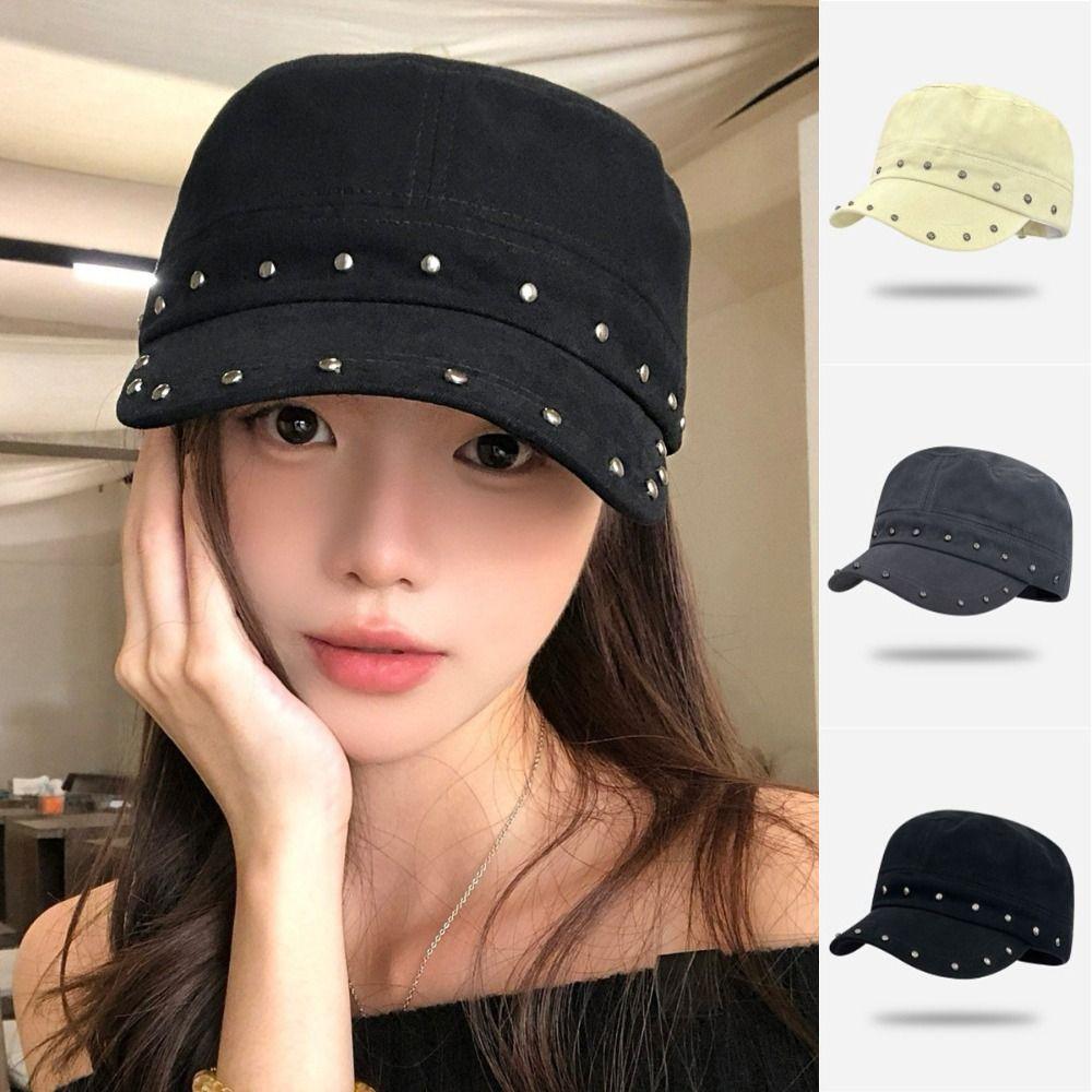 Y2k Rivet Flat Top Hat Cotton Retro Baseball Cap Retro Rivet Peaked Cap Girl