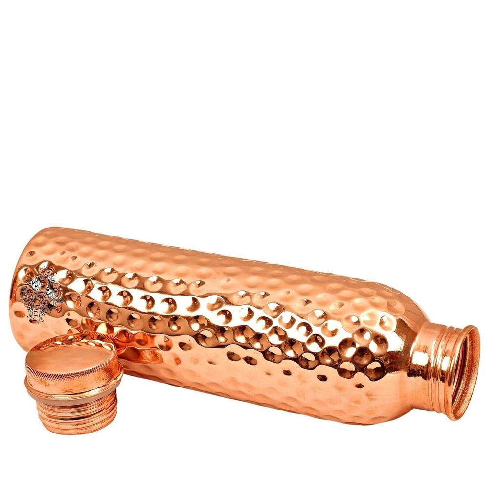 Pure Copper Drinkware Gift Set of Hammered Design 1 Bottle & 2 Glass with Gift Box, Gift Item for Diwali, Bottle-750 Ml & Glass-300 Ml