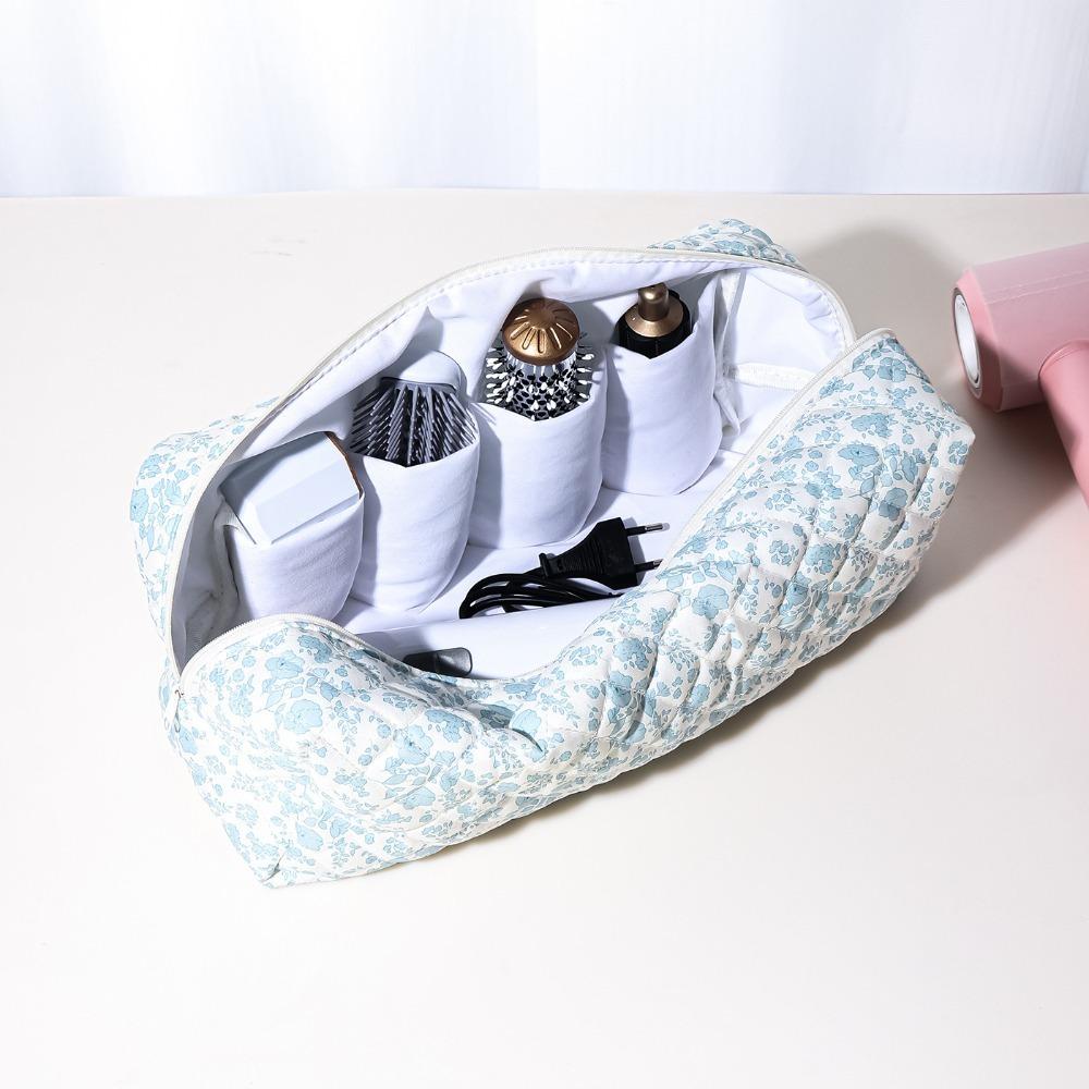 

Simple Cotton Added Makeup Bag with Zipper Portable Storage Pouch Lightweight Large Capacity Hair Styling Tool Organizer Travel синій