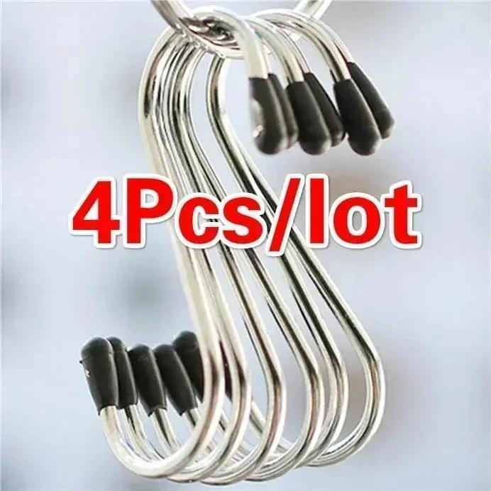 

4Pcs S-Shape Hook Stainless Steel Clothes Bags Towels Plants Hanging Rack Useful Tools Kitchen Bedroom Railing S Hanger Hook