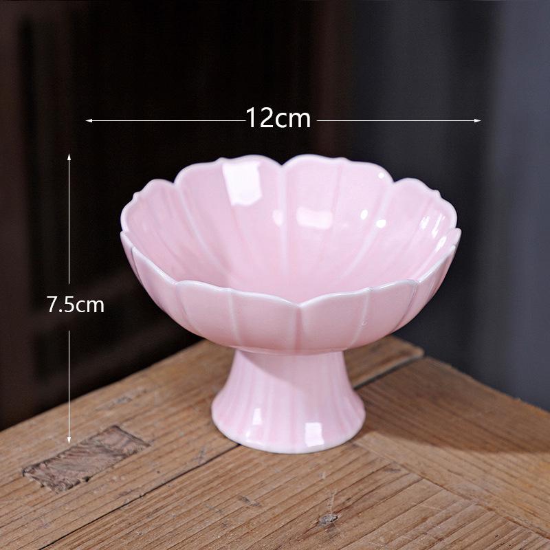 Ceramic High-Foot Snack and Dim Sum Plate for Tea or Fruit
