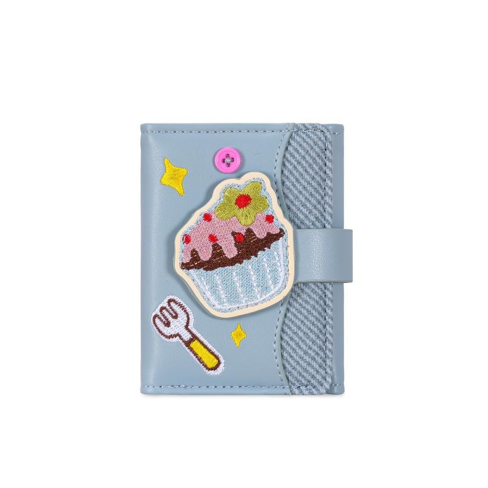 Cute Cartoon Cupcake Short Wallet Multi-card Slot Embroidery Coin Purses Leather Money Bag Women
