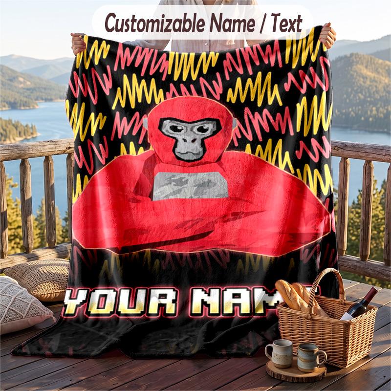 Gorilla Tag cartoon Flannel Blanket, Personalized Custom Name Text, Soft Warm Plush Throw Blanket For Gift