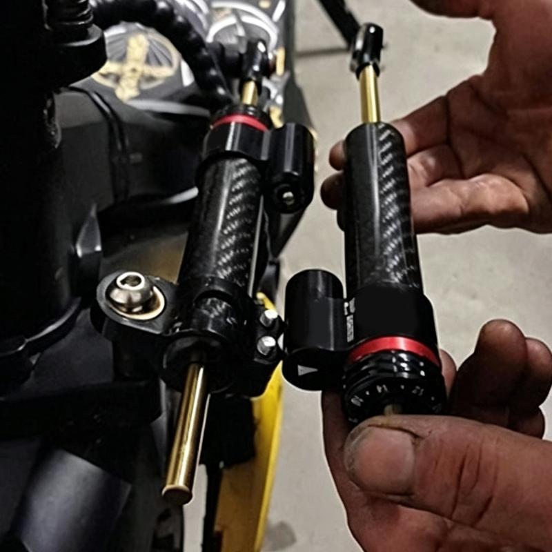 252 Mm Motorcycle Steering Damper Stabilizer with Carbon-Look Sleeve, Inverted Bracket Design for Steadier Front End Feel During Street Use and Road
