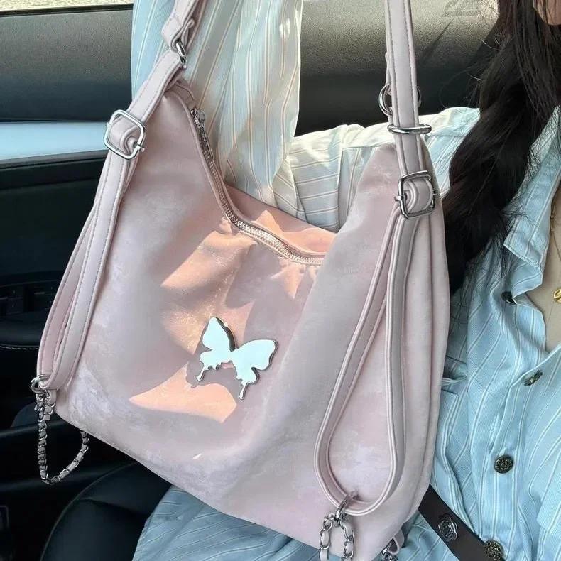 New Backpack Fashion Embroidery Butterfly Simple Dumpling Bag Leisure Soft Surface Large Capacity Women Shoulder Bag