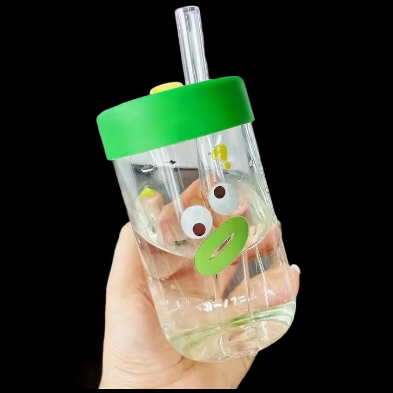 Shangqi Large Capacity Glass Straw Cup with Silicone Lid