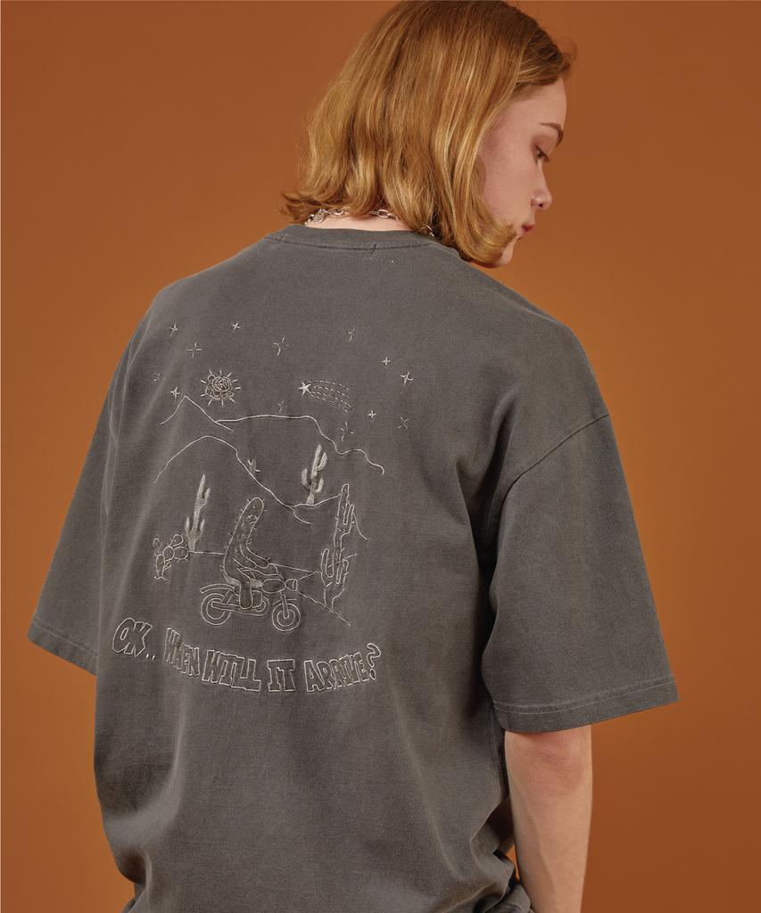 Compagno Oasis Pigment Embroidered Short Sleeve Deep Charcoal