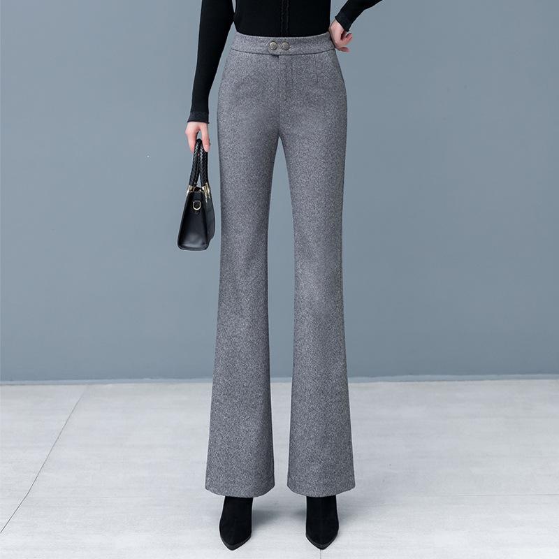 Women's High Waist Woolen Micro Flare Pants - Slimming, Casual, Versatile Drapey Design