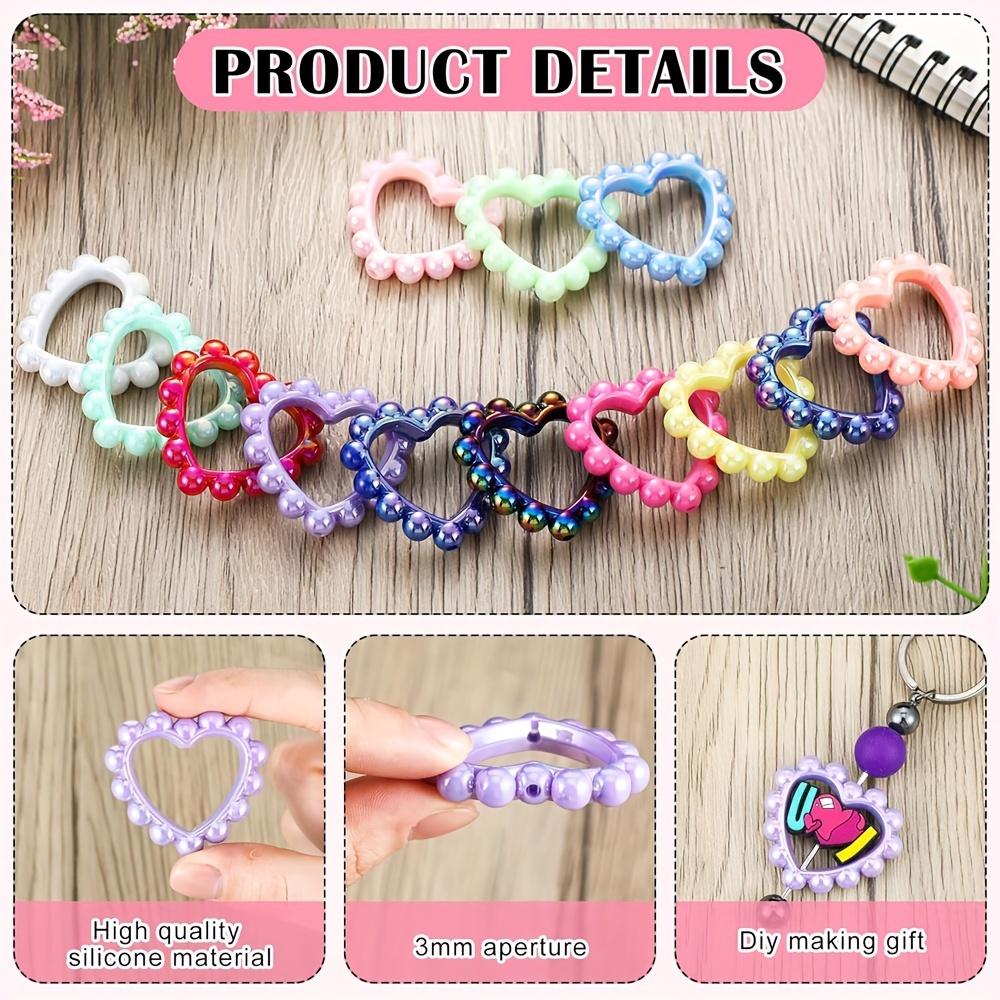 40 Mixed Heart-Shaped Acrylic Focus Frame Round Perforated Rings for DIY Keychains, Pens, Jewelry Making, Bracelets, Car Necklac