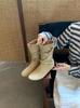 Vintage Pleated Pile Boots Women's Autumn New Belt Buckle Western Cowboy Boots Slim Short Martin Boots