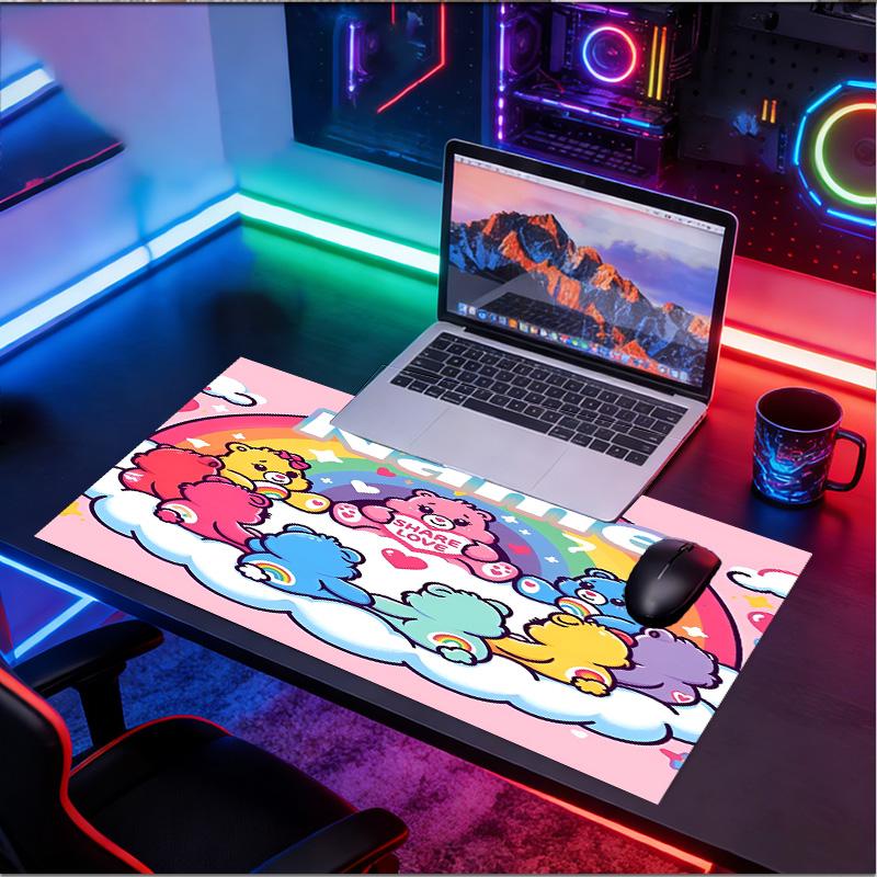 Custom Name Personalized Care Bears Pattern Mousepad, Laptop PC Desk Mat, Decorative Desk Mat for Home Keyboard Pad Gift