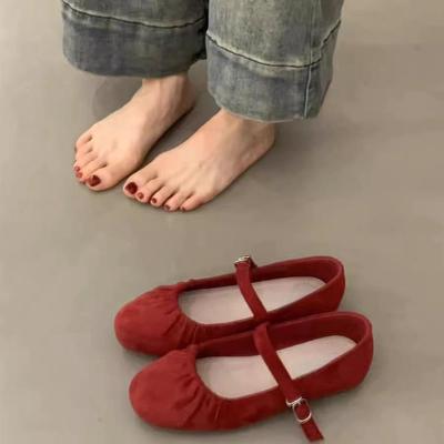 Gentle Fairy Wind Mary Jane Shoes Female 2024 New French Elegant Pleated Round Head Shallow Mouth Flat Ballet Shoes