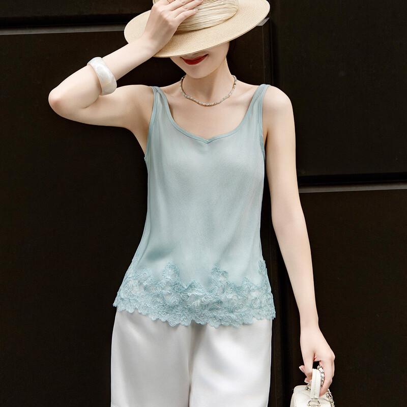 Lanser Women s 100% Acetate Lace Patchwork U-Neck Tank Top S