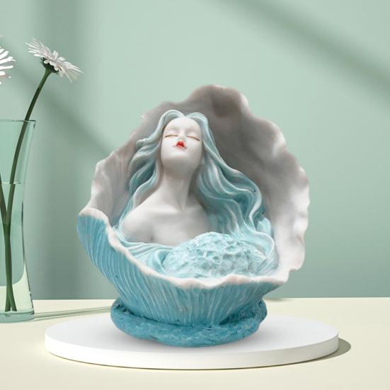 Conch Girl Figurine Sea Snail Women Resin Statue Sculpture Indoor Home Office Desktop Bookshelf Decoration Ornament