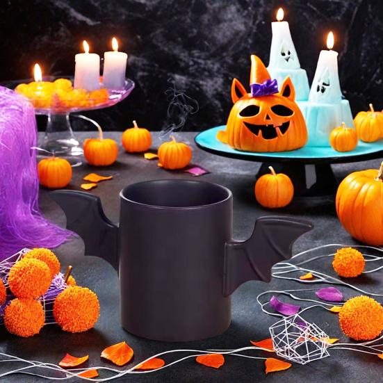 Bat Shaped Ceramic Coffee Cup 12oz Halloween Coffee Mug with Bat Wings Black Water Tea Cups for Office Home