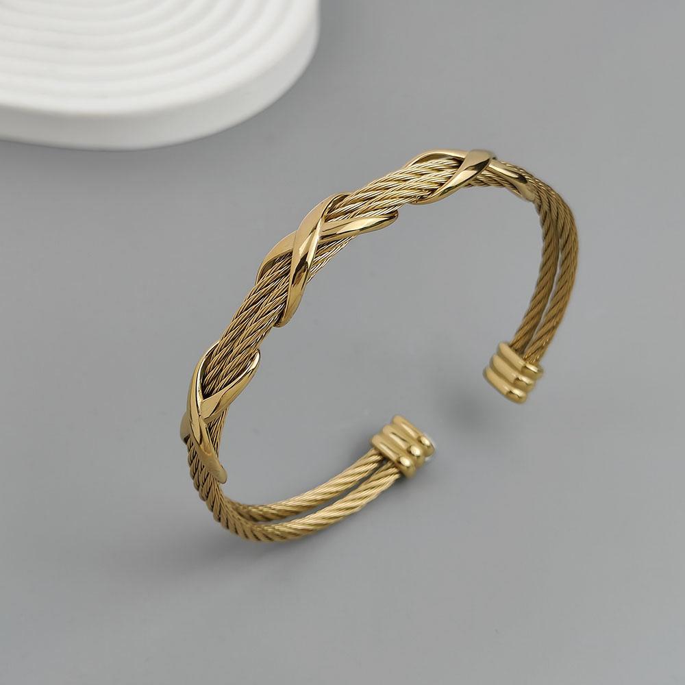 Stainless Steel Letter X Inlaid Zirconium Twist Rope Steel Wire Rope Opening Bracelet Women's Cable Bracelet Party Daily Jewelry