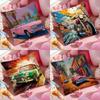 Watercolor Car Pillow Case Soft Plush Fabric Double-Sided Printed Cushion Cover Warm Winter Sofa Pillow Case