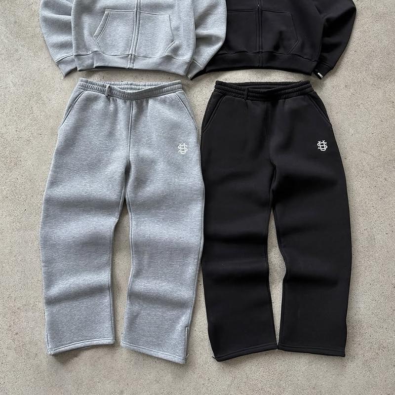 Y2K Fashion Jogger Sweatpants Loose Embroidery Labeled Open Leg Wide Leg Pants Trendy Pocket Couple Straight Pants Men's Hoodie