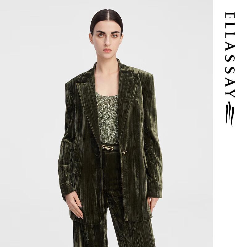 

ELLASSAY Women s Deep Olive One-Button Blazer XS