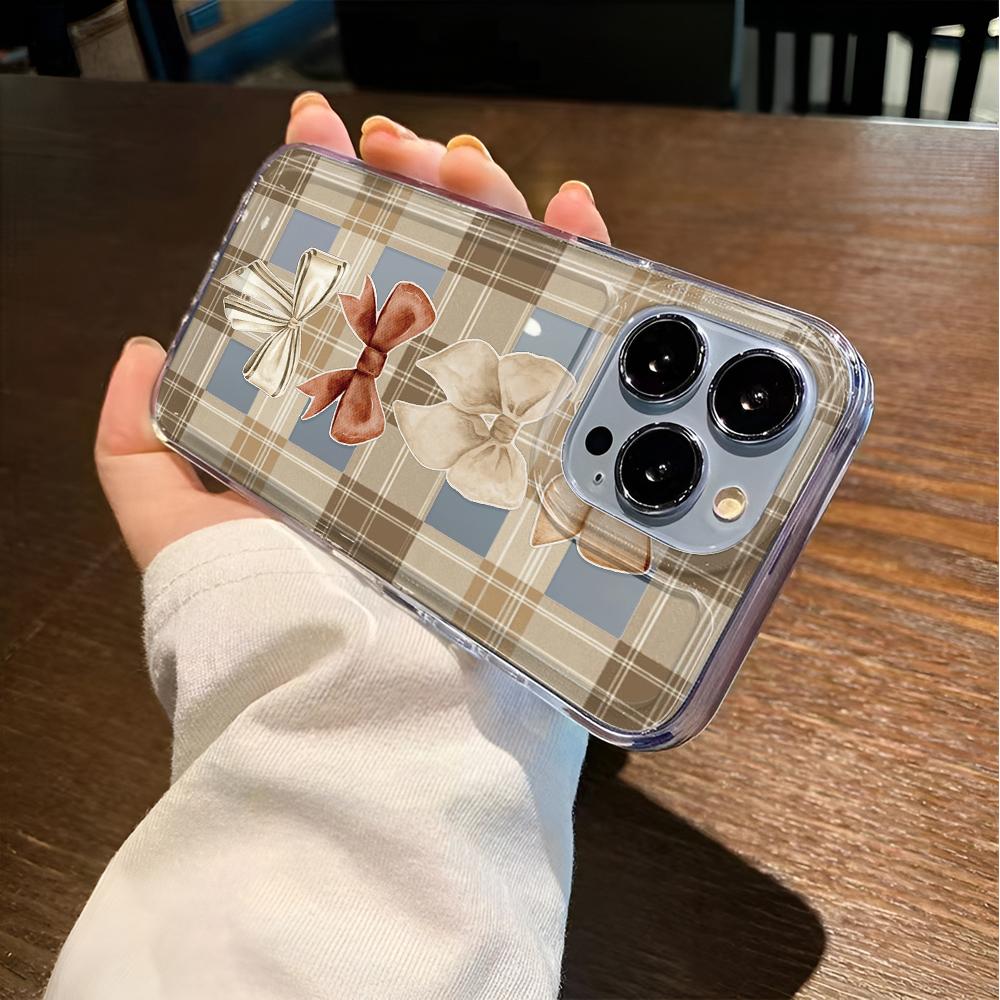 Plaid Bow Case For Iphone 17 16 15 14 13 12 11 Pro Max Shockproof Soft Phone Case Cover 13 Pro Max 15 16 17 Air